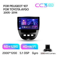 Штатна магнітола Teyes CC3 6+128 Gb Peugeot 107 Toyota Aygo 2005-2014 10" 2k