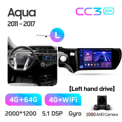 Штатная магнитола Teyes CC3 4+64 Gb Toyota Aqua (Left hand drive) 2011-2017 9" 2k
