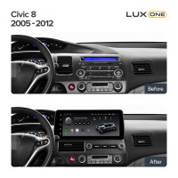 Штатна магнітола Teyes LUX ONE 6+128 Gb з коловим оглядом 360° Honda Civic 8 FK FN FD 2005-2012 12.3" (L1)