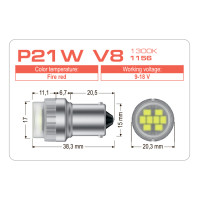 LED лампа AMS VISION P21W V8 1156 1300K