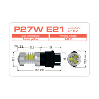 LED лампа AMS EXTREME P27W E21 3157 2200K