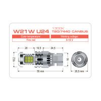 LED лампа AMS ULTIMATE W21W U24 T20/7440 CANBUS 1300K