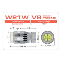 LED лампа AMS VISION W21W V8 T20/7440 5500K